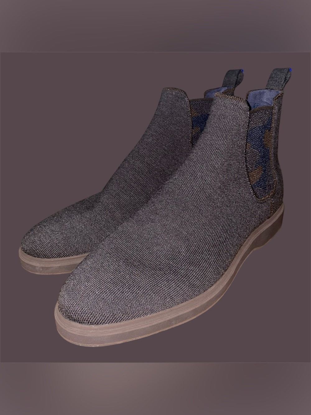 Mens Rothy's The Chelsea Boots Dark Chocolate Camo Sz 12